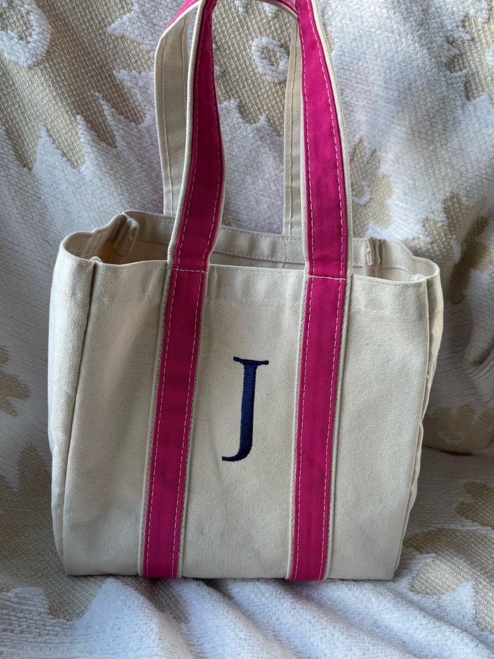 NWOT Canvas Tote Bag with Pink Straps